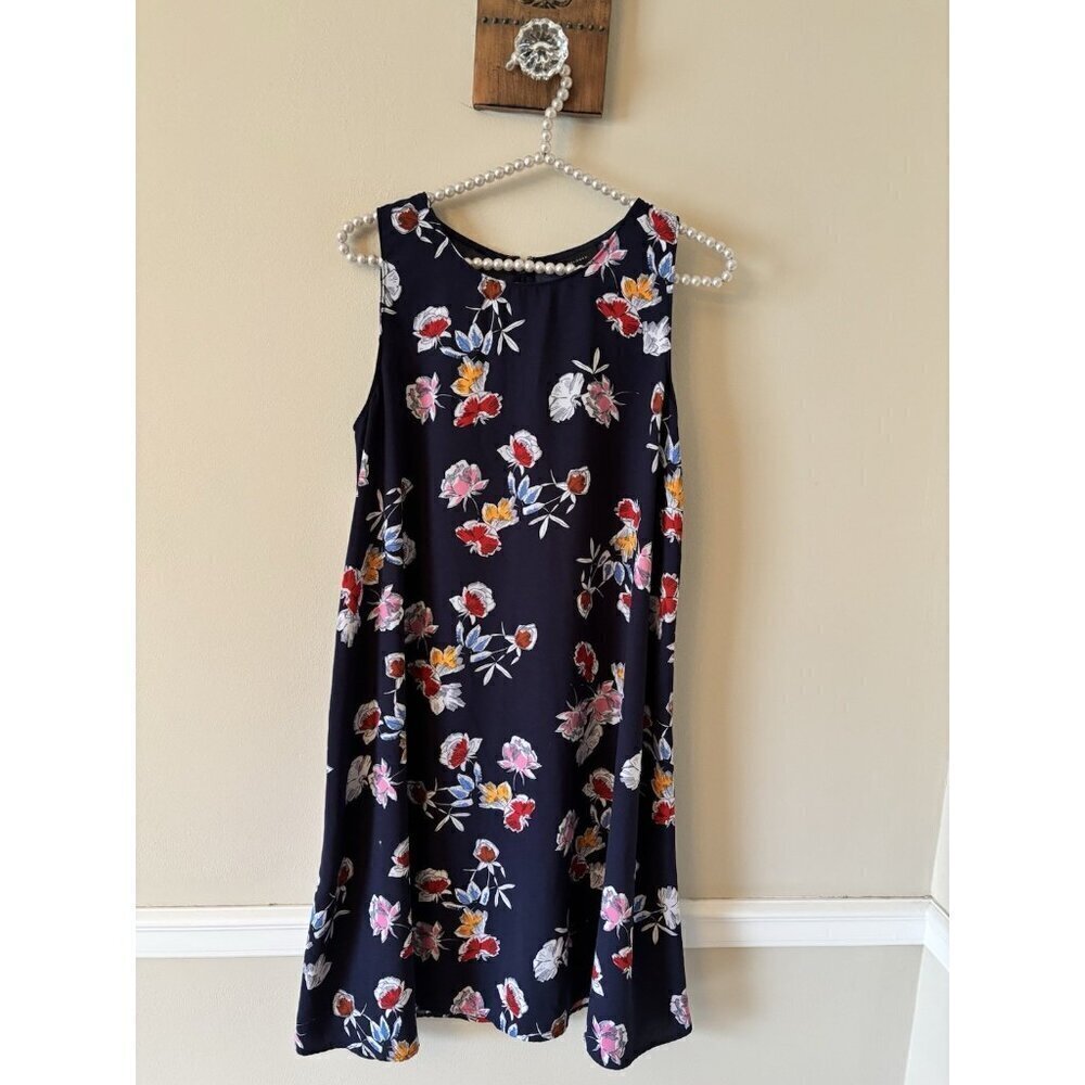Halogen Womens Size M Blue Floral A-Line Dress Sleeveless